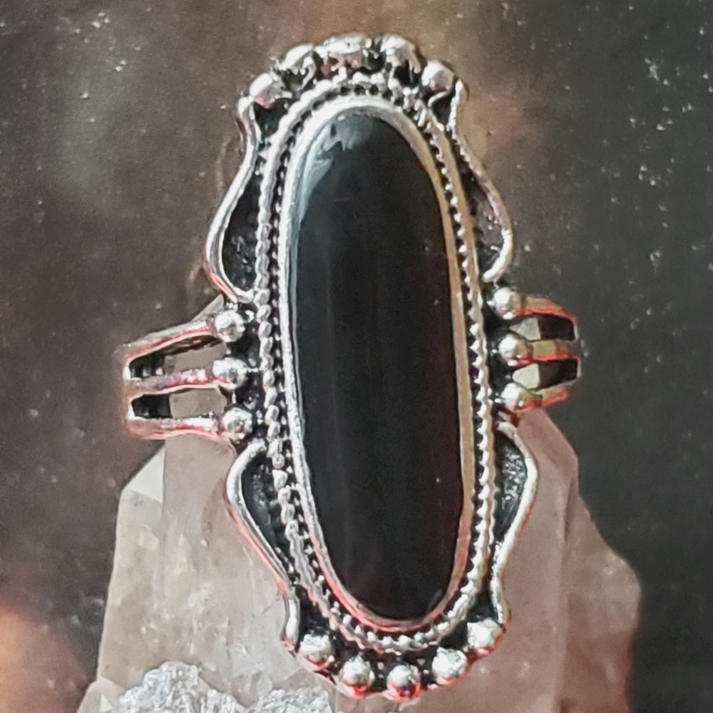 Elegant Long Obsidian Ring